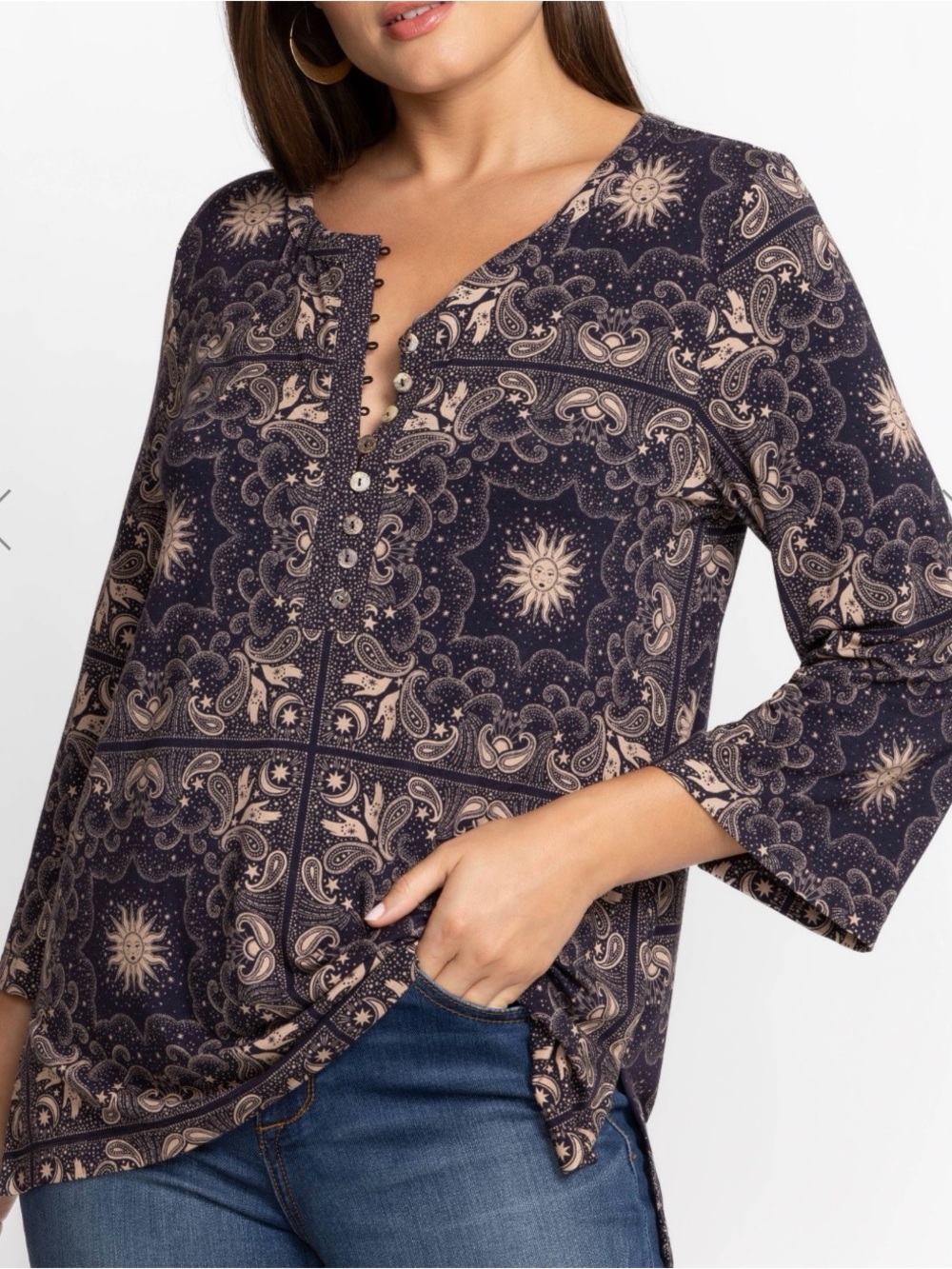 Johnny Was Runa Button Front Henley Tee - Picture 7 of 10